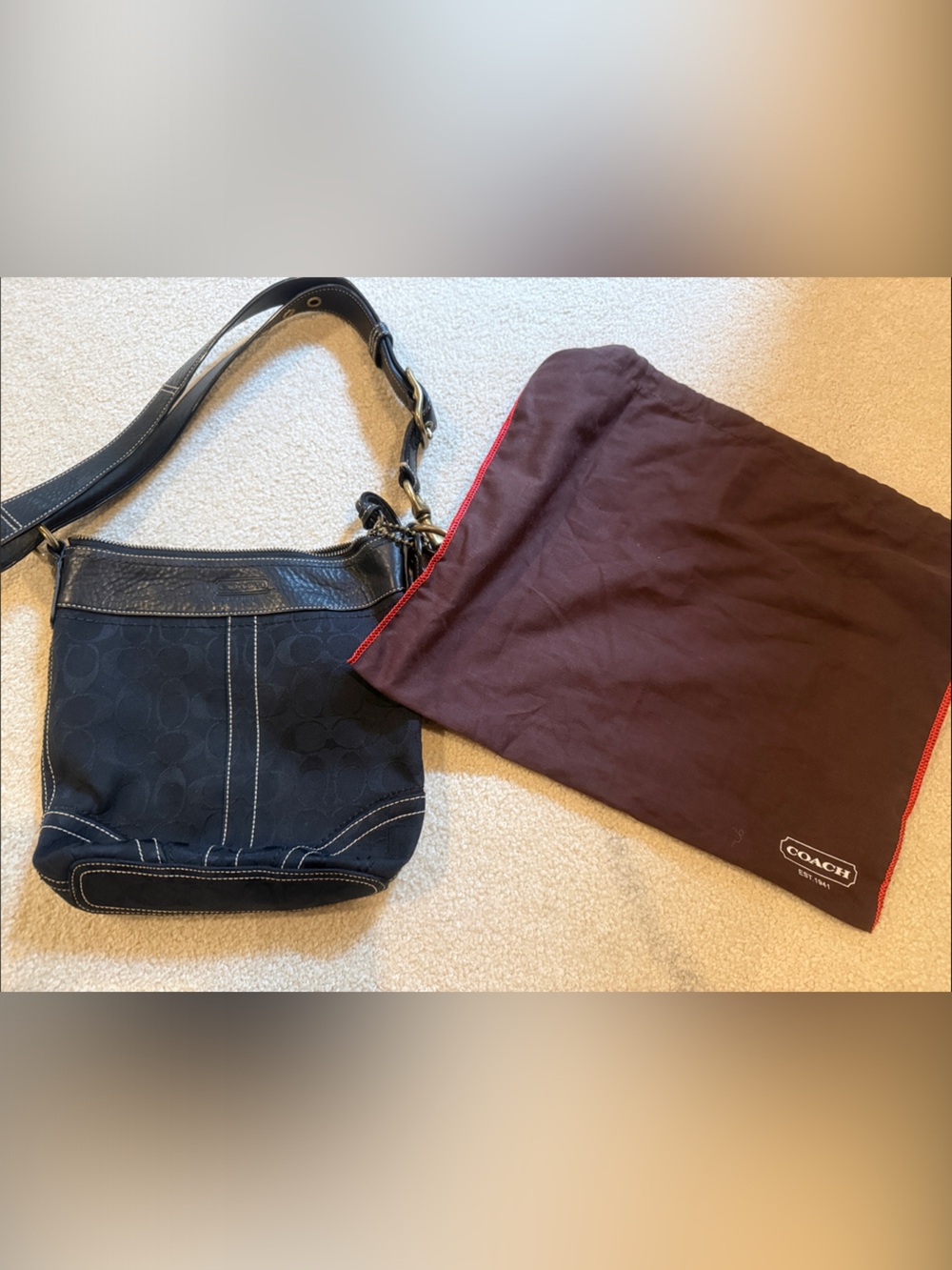 Coach Black Signature Canvas Bag with Leather Trim